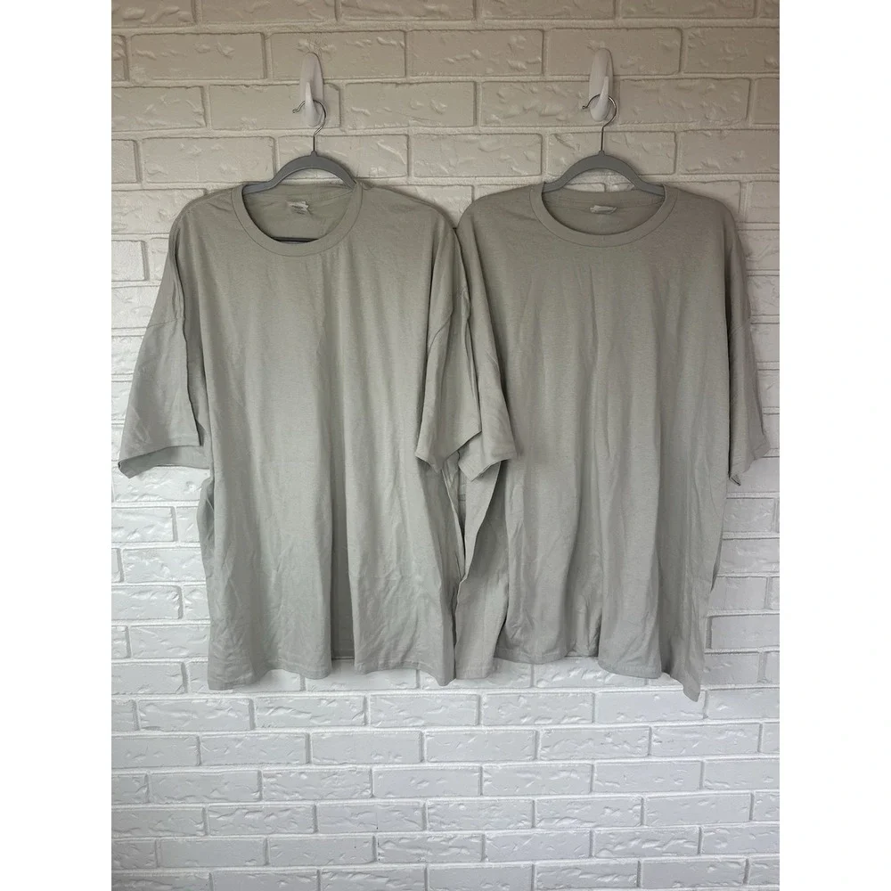 Hanes Men's 3XL‎ Khaki T-Shirt Lot of 2 Oversized Basic Crewneck